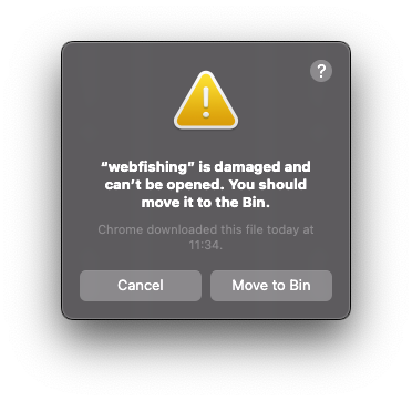 "webfishing" is damaged and can't be opened. You should move it to the Bin.